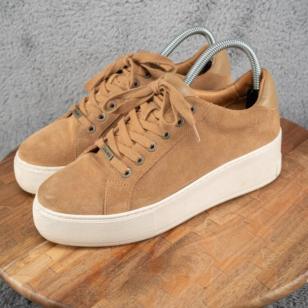JSLIDES TAN SUEDE PLATFORM SNEAKERS SIZE 7.5